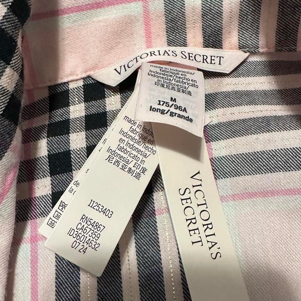 Victoria's Secret NWT Pretty Blossom Pink Plaid Pajama Set Size Medium Long - Picture 2 of 8
